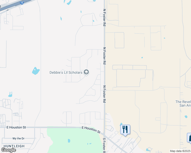 map of restaurants, bars, coffee shops, grocery stores, and more near 597-855 North Foster Road in San Antonio