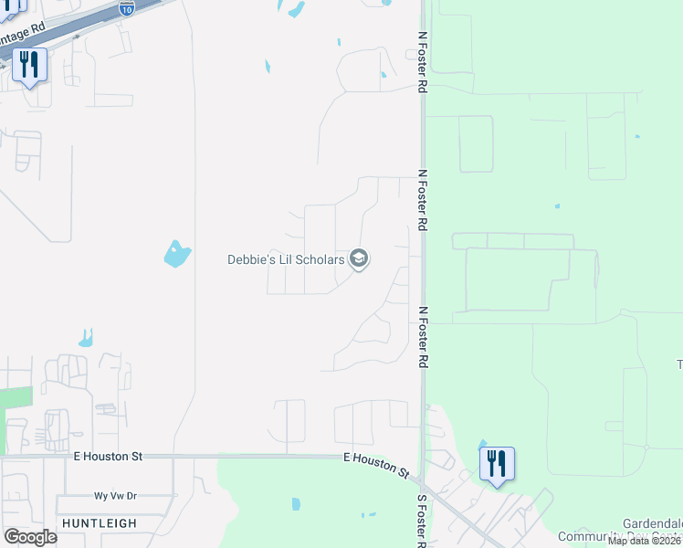 map of restaurants, bars, coffee shops, grocery stores, and more near 726 North Foster Road in San Antonio