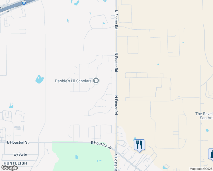 map of restaurants, bars, coffee shops, grocery stores, and more near 597-855 North Foster Road in San Antonio