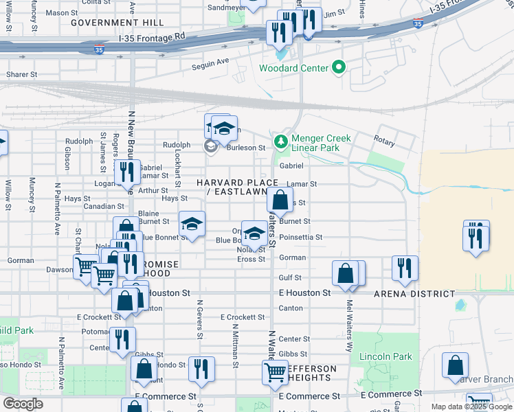 map of restaurants, bars, coffee shops, grocery stores, and more near 1922 Hays Street in San Antonio