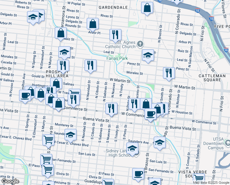 map of restaurants, bars, coffee shops, grocery stores, and more near 326 North Nueces in San Antonio