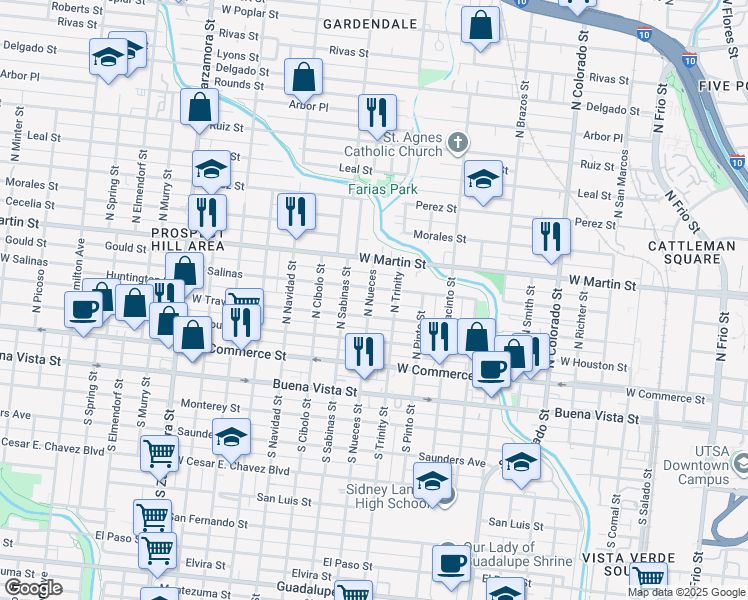 map of restaurants, bars, coffee shops, grocery stores, and more near 326 North Nueces in San Antonio