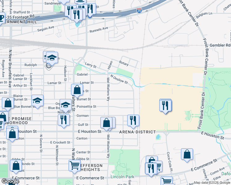 map of restaurants, bars, coffee shops, grocery stores, and more near 2222 Hays Street in San Antonio