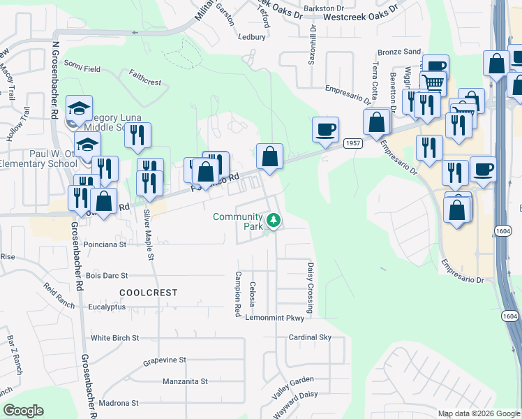 map of restaurants, bars, coffee shops, grocery stores, and more near 311 Fire Wheel in San Antonio