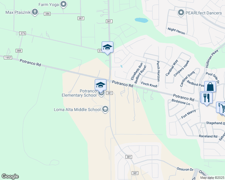 map of restaurants, bars, coffee shops, grocery stores, and more near 15574-15598 Potranco Road in San Antonio
