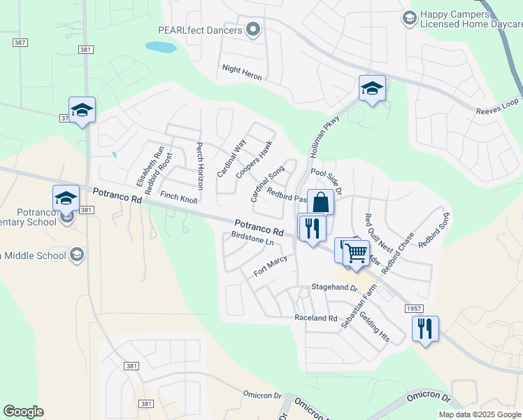 map of restaurants, bars, coffee shops, grocery stores, and more near 15339 Nesting Way in San Antonio