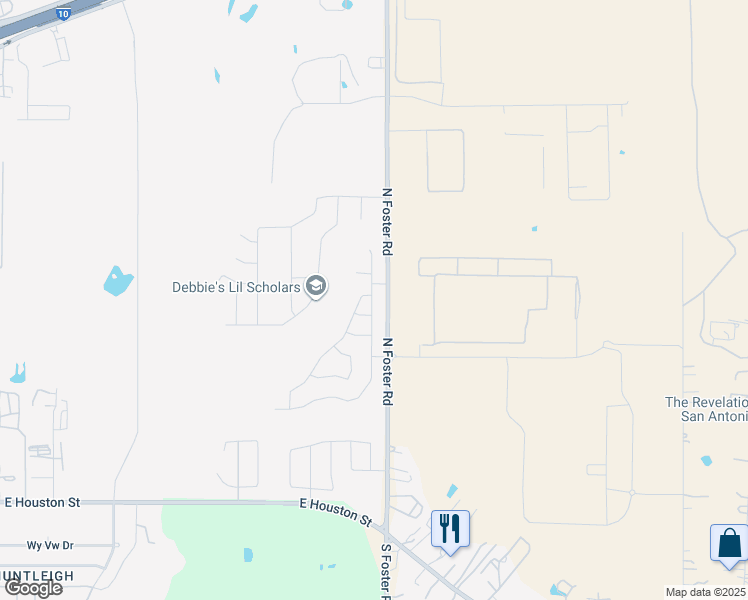 map of restaurants, bars, coffee shops, grocery stores, and more near 597-855 North Foster Road in San Antonio