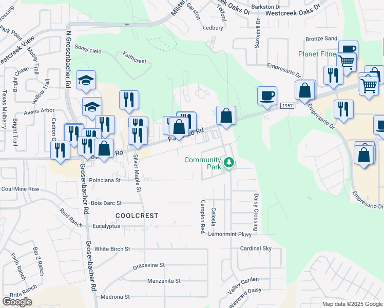 map of restaurants, bars, coffee shops, grocery stores, and more near 11912 Tallowood Street in San Antonio