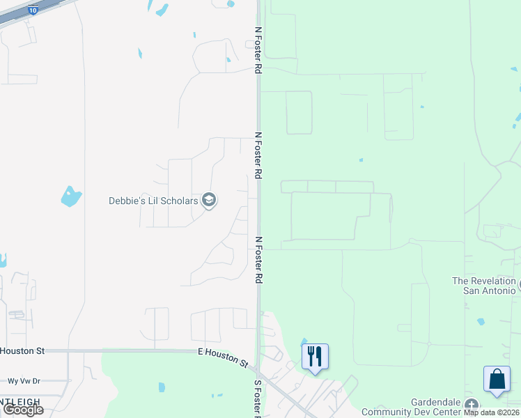 map of restaurants, bars, coffee shops, grocery stores, and more near 726 North Foster Road in San Antonio