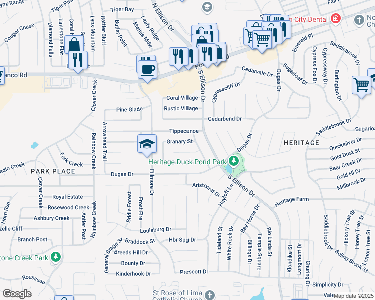 map of restaurants, bars, coffee shops, grocery stores, and more near 10319 Medallion St in San Antonio