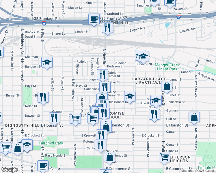 map of restaurants, bars, coffee shops, grocery stores, and more near in San Antonio