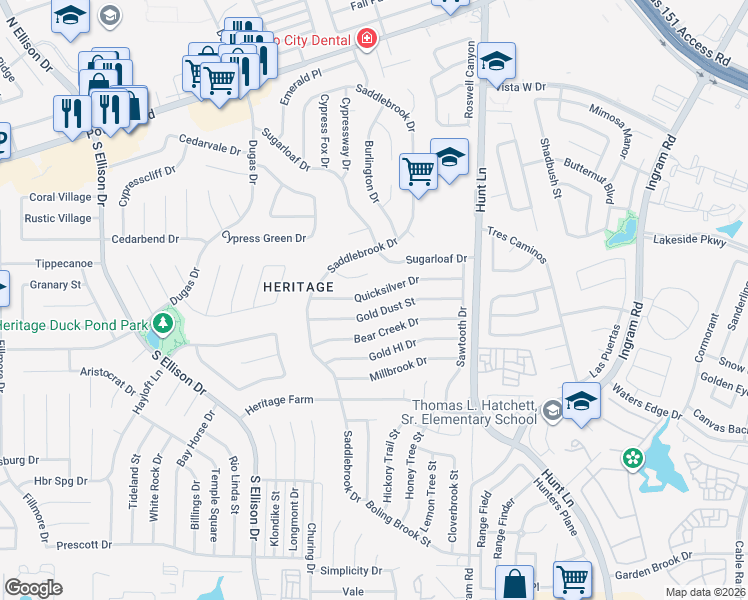 map of restaurants, bars, coffee shops, grocery stores, and more near 9603 Gold Dust Street in San Antonio