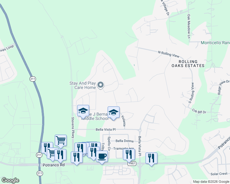 map of restaurants, bars, coffee shops, grocery stores, and more near 328 Ricadonna in San Antonio
