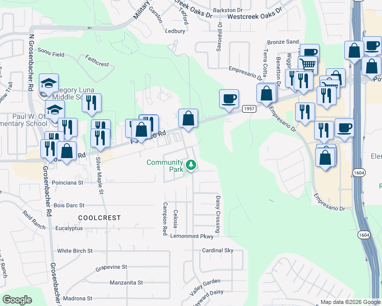 map of restaurants, bars, coffee shops, grocery stores, and more near 311 Fire Wheel in San Antonio