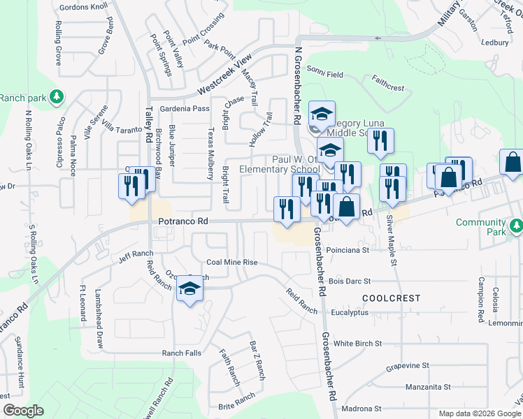 map of restaurants, bars, coffee shops, grocery stores, and more near in Bexar County