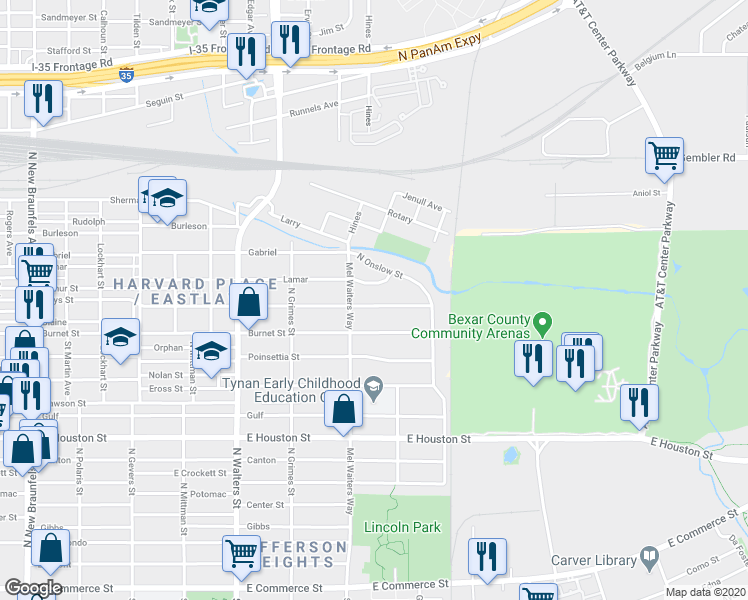 map of restaurants, bars, coffee shops, grocery stores, and more near 2222 Hays Street in San Antonio