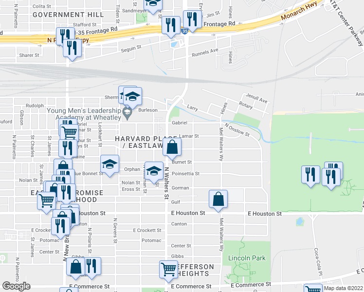 map of restaurants, bars, coffee shops, grocery stores, and more near 2035 Hays Street in San Antonio