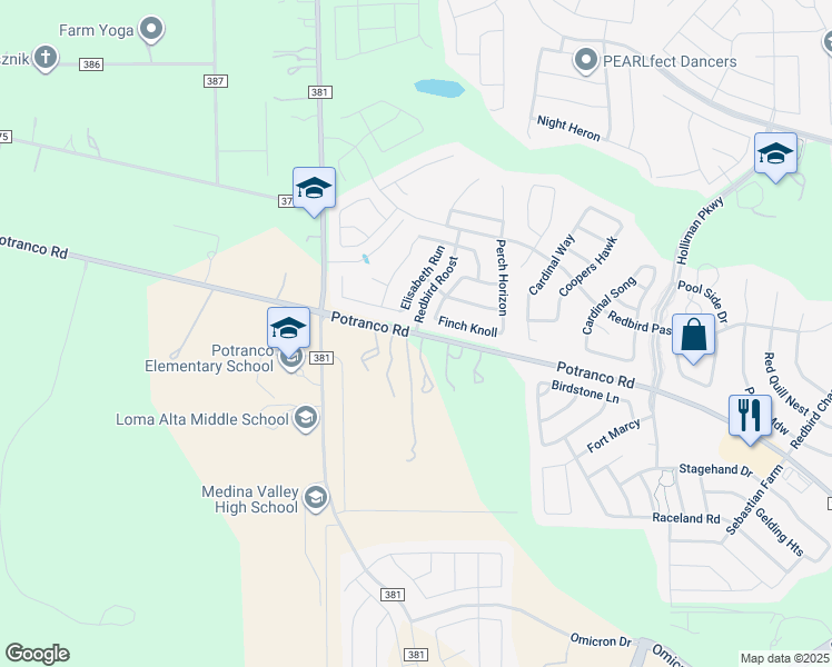 map of restaurants, bars, coffee shops, grocery stores, and more near 15514 Potranco Road in San Antonio