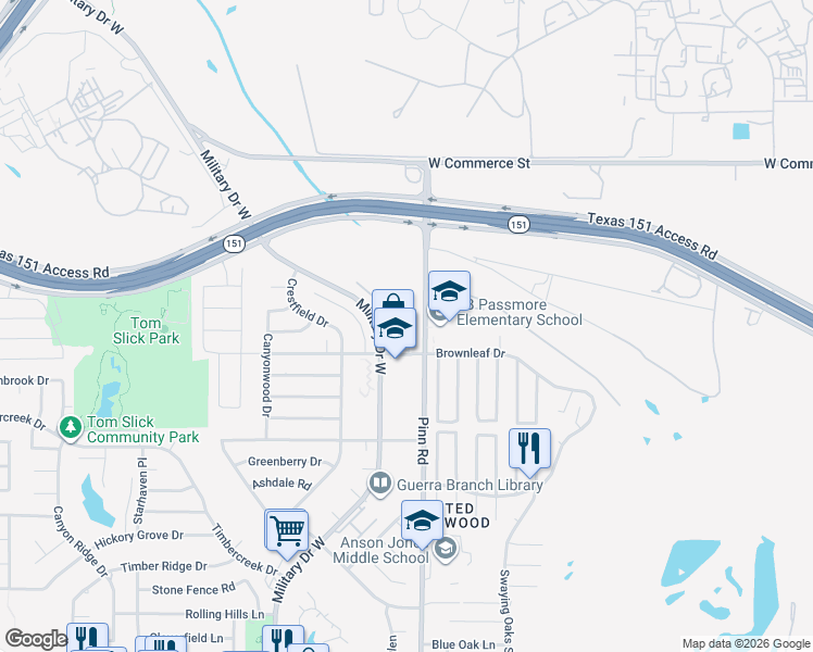 map of restaurants, bars, coffee shops, grocery stores, and more near 6867 Betty Levy in San Antonio