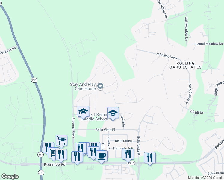 map of restaurants, bars, coffee shops, grocery stores, and more near 328 Ricadonna in San Antonio
