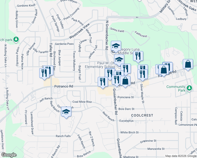 map of restaurants, bars, coffee shops, grocery stores, and more near in Bexar County