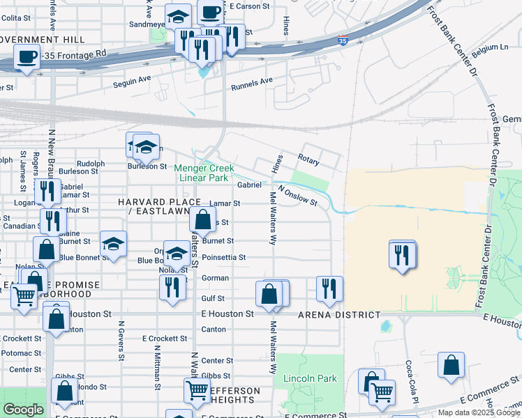 map of restaurants, bars, coffee shops, grocery stores, and more near 2146 Hays Street in San Antonio
