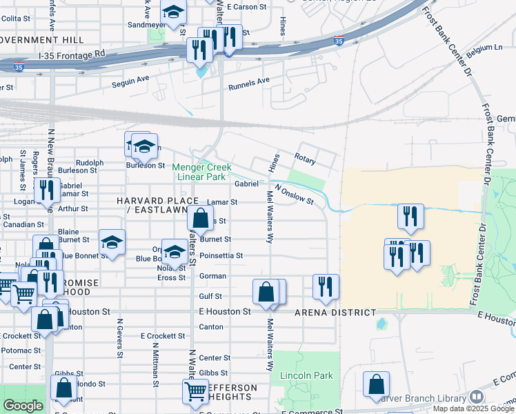 map of restaurants, bars, coffee shops, grocery stores, and more near 2146 Hays Street in San Antonio