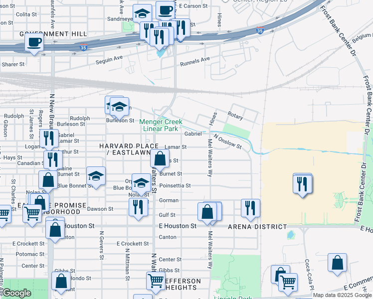 map of restaurants, bars, coffee shops, grocery stores, and more near 810 Gabriel in San Antonio