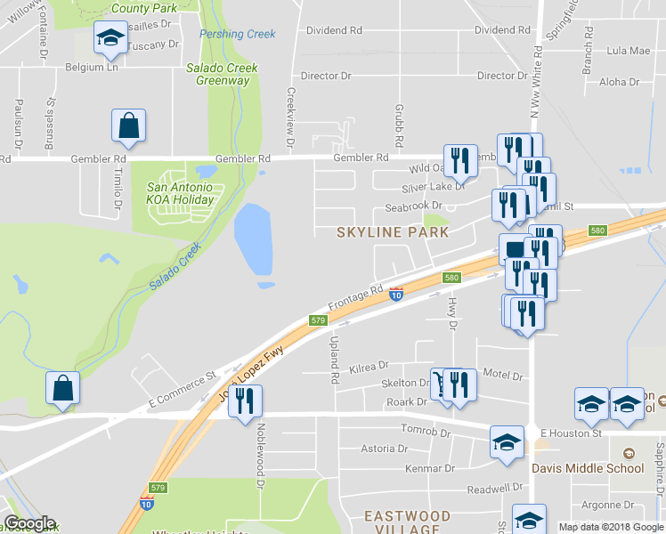 map of restaurants, bars, coffee shops, grocery stores, and more near 4065 Interstate 10 in San Antonio