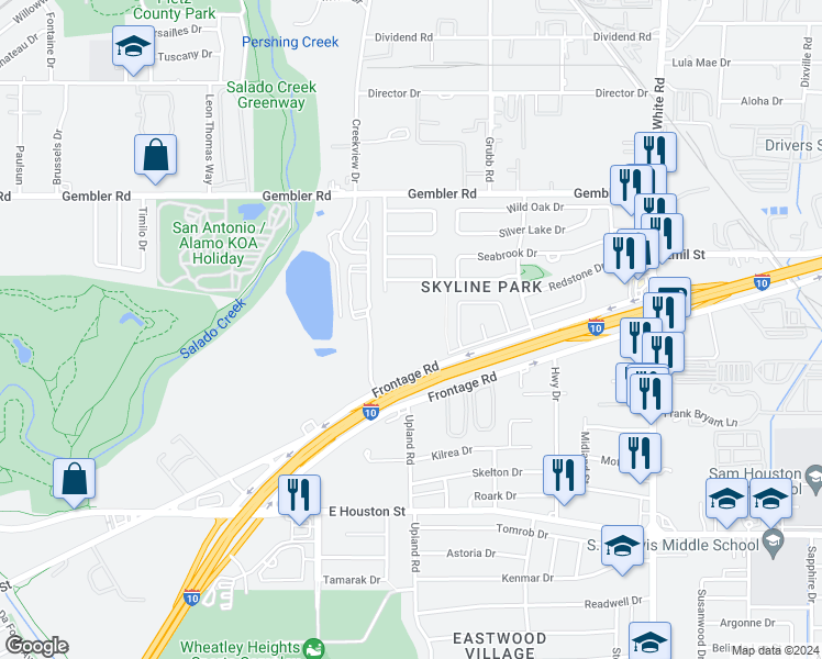 map of restaurants, bars, coffee shops, grocery stores, and more near 4065 Interstate 10 in San Antonio