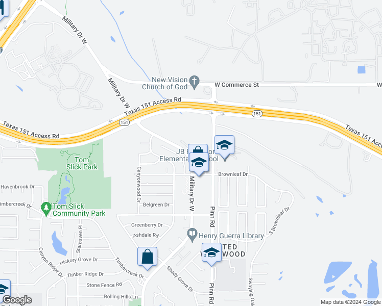 map of restaurants, bars, coffee shops, grocery stores, and more near 6811 Betty Levy in San Antonio