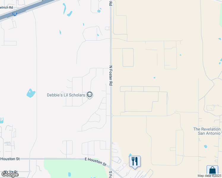 map of restaurants, bars, coffee shops, grocery stores, and more near 857 North Foster Road in San Antonio