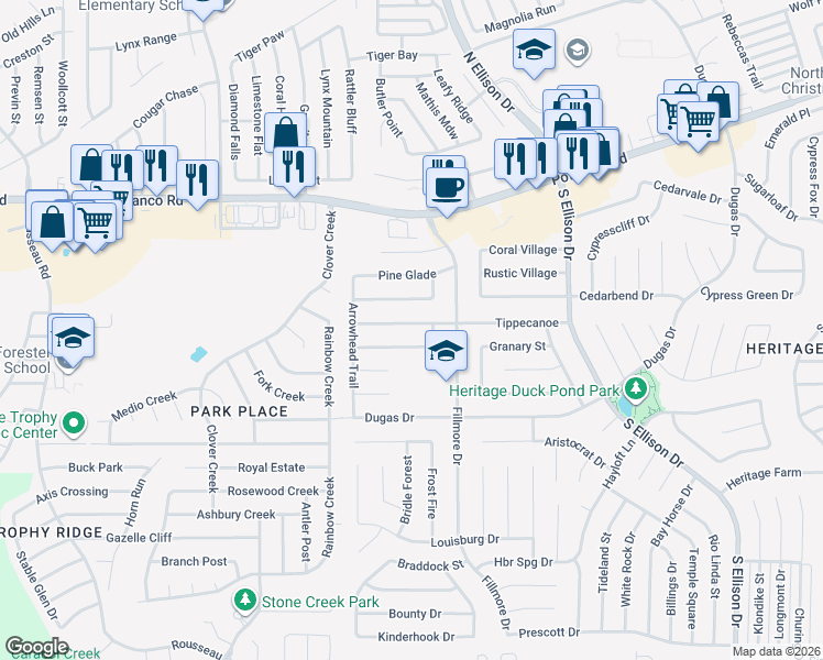 map of restaurants, bars, coffee shops, grocery stores, and more near 10435 Tippecanoe in San Antonio