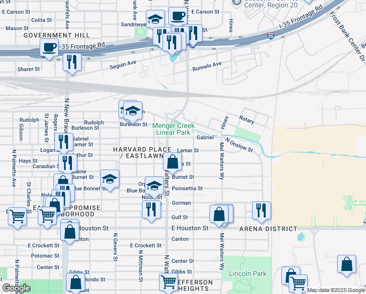 map of restaurants, bars, coffee shops, grocery stores, and more near 730 Gabriel in San Antonio