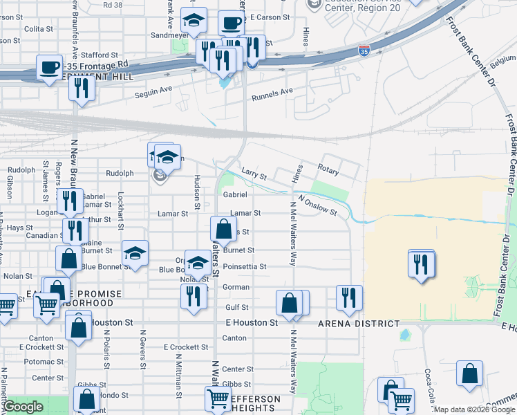 map of restaurants, bars, coffee shops, grocery stores, and more near 810 Gabriel in San Antonio