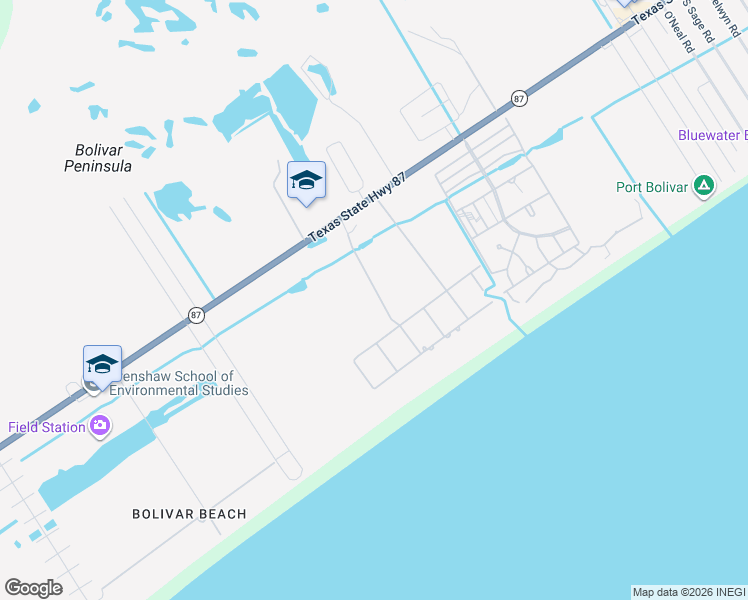 map of restaurants, bars, coffee shops, grocery stores, and more near 883 Ranch Road in Bolivar Peninsula