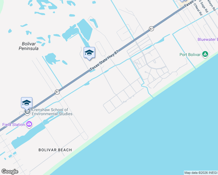 map of restaurants, bars, coffee shops, grocery stores, and more near 883 Ranch Road in Bolivar Peninsula