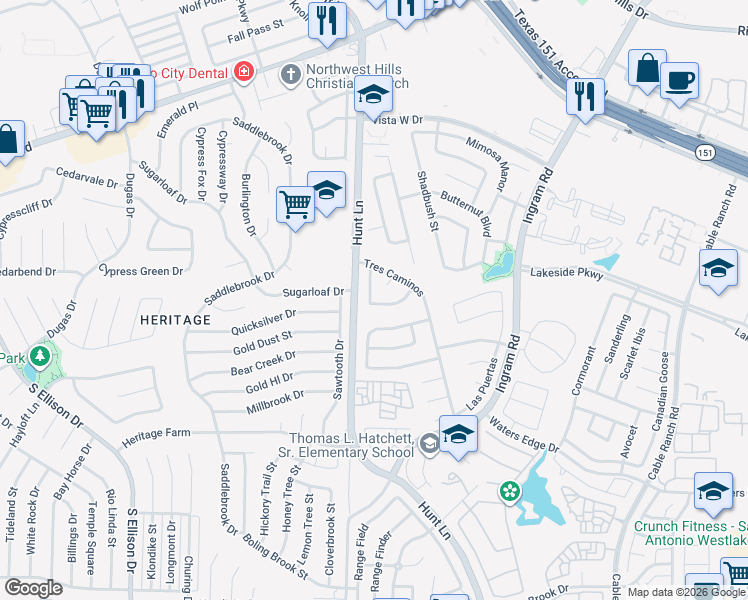 map of restaurants, bars, coffee shops, grocery stores, and more near 433 Centroloma Street in San Antonio