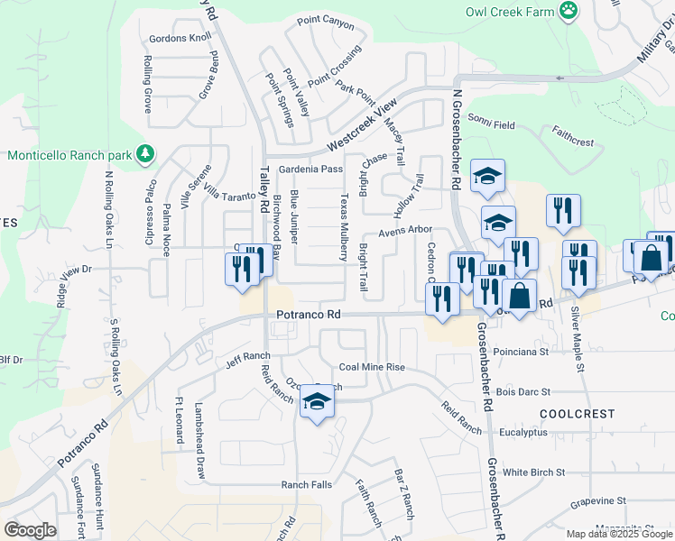 map of restaurants, bars, coffee shops, grocery stores, and more near 12622 Scarlet Sage in San Antonio