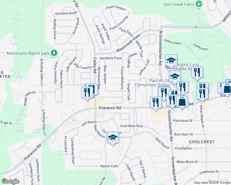 map of restaurants, bars, coffee shops, grocery stores, and more near 12622 Scarlet Sage in San Antonio
