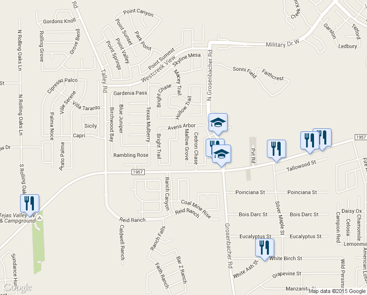 map of restaurants, bars, coffee shops, grocery stores, and more near 226 Mallow Grove in San Antonio