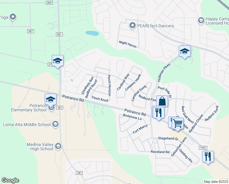 map of restaurants, bars, coffee shops, grocery stores, and more near 311 Cardinal Way in San Antonio