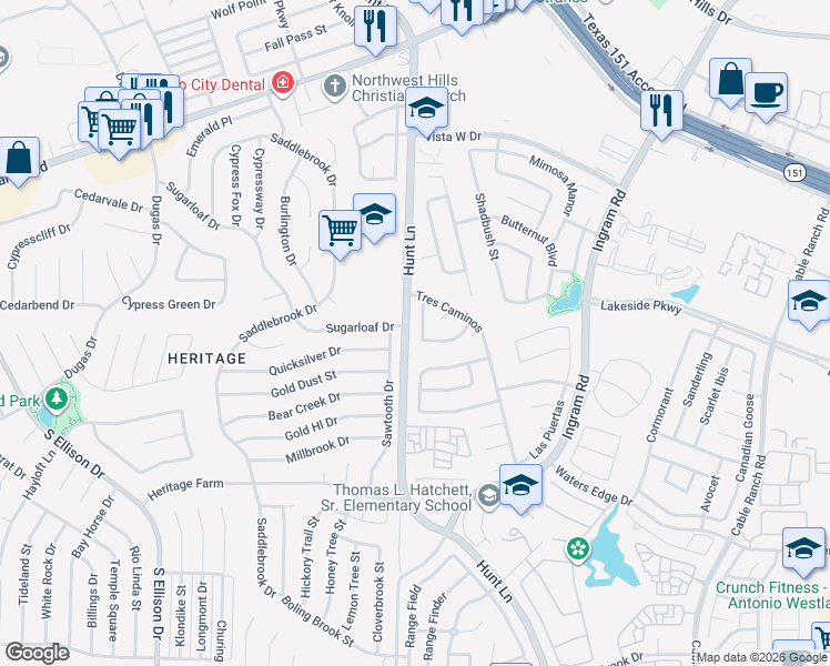 map of restaurants, bars, coffee shops, grocery stores, and more near 433 Centroloma Street in San Antonio