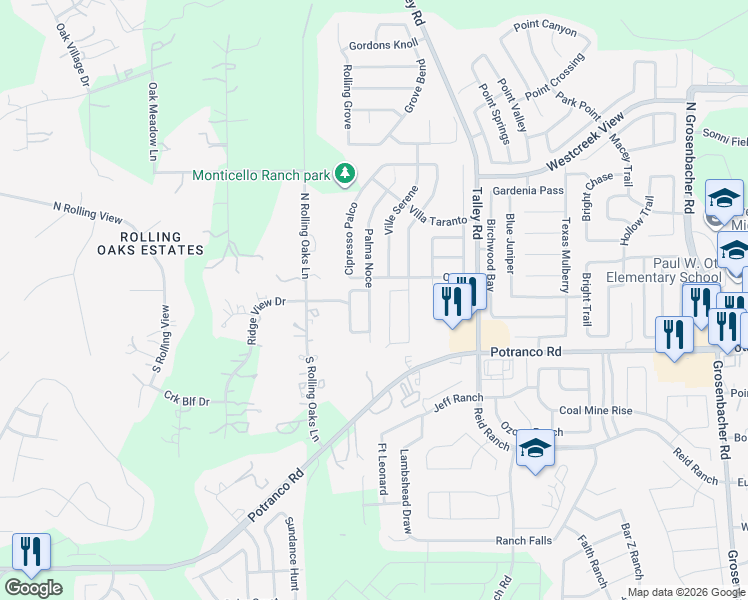 map of restaurants, bars, coffee shops, grocery stores, and more near 166 Palma Noce in San Antonio