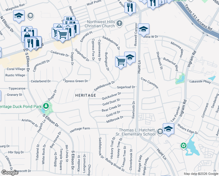 map of restaurants, bars, coffee shops, grocery stores, and more near 9622 Sugarloaf Drive in San Antonio