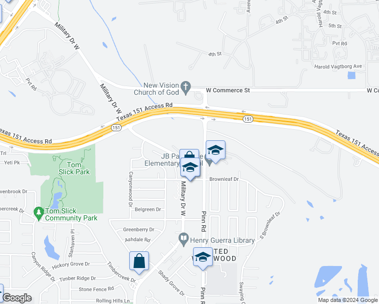 map of restaurants, bars, coffee shops, grocery stores, and more near 6811 Betty Levy in San Antonio