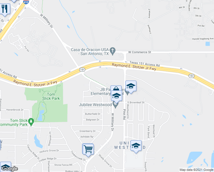 map of restaurants, bars, coffee shops, grocery stores, and more near 413 Rene Levy in San Antonio