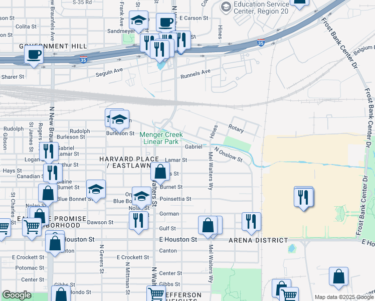 map of restaurants, bars, coffee shops, grocery stores, and more near 810 Gabriel in San Antonio