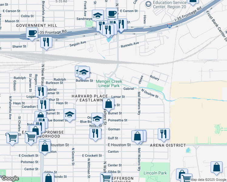 map of restaurants, bars, coffee shops, grocery stores, and more near 730 Gabriel in San Antonio