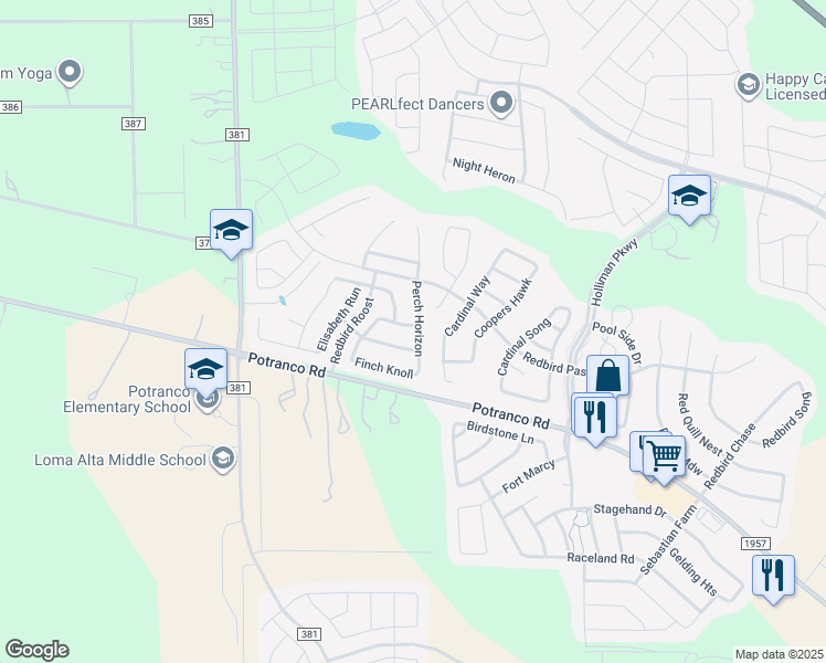 map of restaurants, bars, coffee shops, grocery stores, and more near 111 Nesting Garden in San Antonio